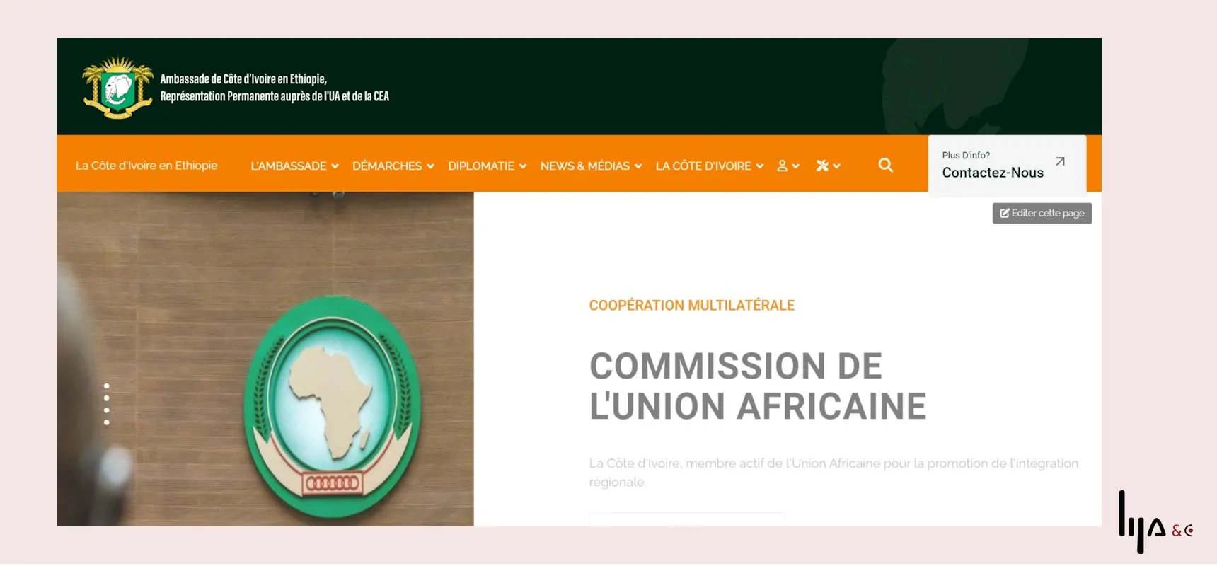 Website of the Embassy of Côte d’Ivoire in Ethiopia, designed by Lya & Co